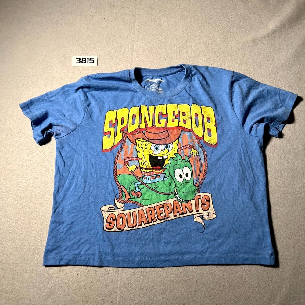 Nickelodeon SpongeBob SquarePants T Shirt Mens Large Blue Cowboy Riding Seahorse